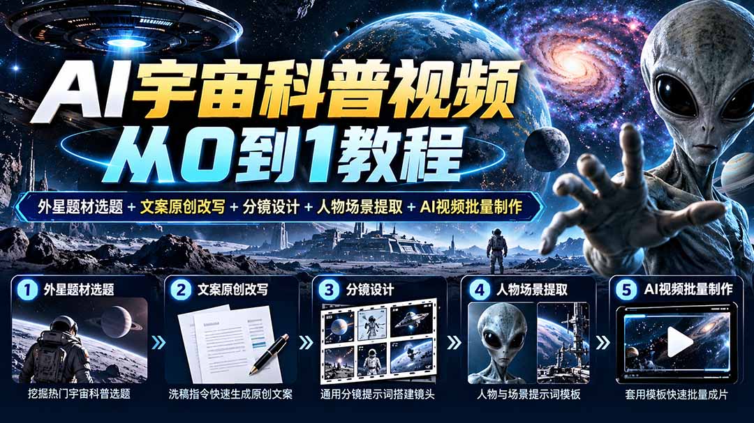 AI宇宙科普视频从0到1教程｜外星题材选题+文案原创改写+分镜设计+人物场景提取+AI视频批量制作-宣源知识学堂
