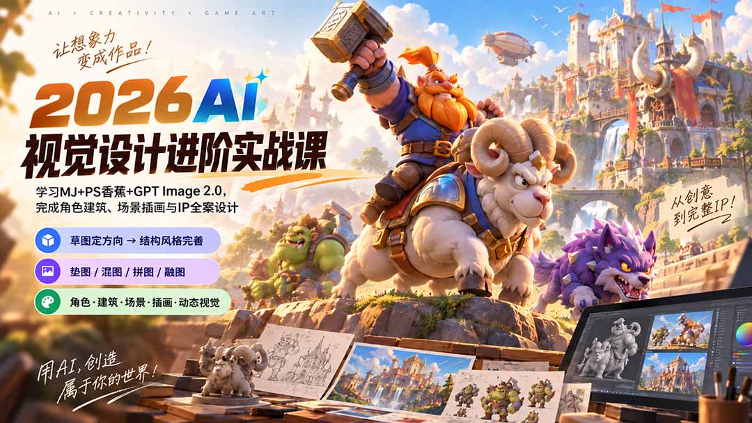 2026AI视觉设计进阶实战课-更新:学习MJ+PS香蕉+GPT Image 2.0,完成角色建筑、场景插画与IP全案设计-宣源知识学堂