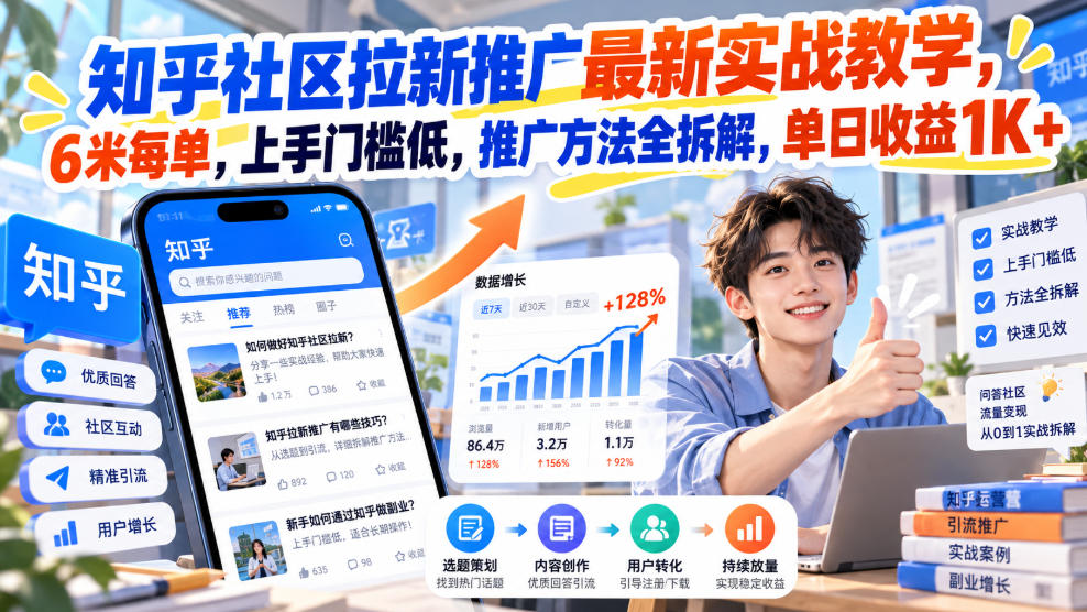 知乎社区拉新推广最新实战教学，6米每单，上手门槛低，推广方法全拆解，单日收益1K+！(更新0930)-宣源知识学堂