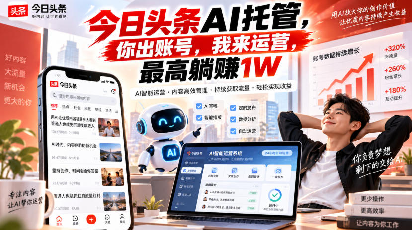 今日头条AI托管,你出账号,我来运营,最高躺賺1W【揭秘】-宣源知识学堂