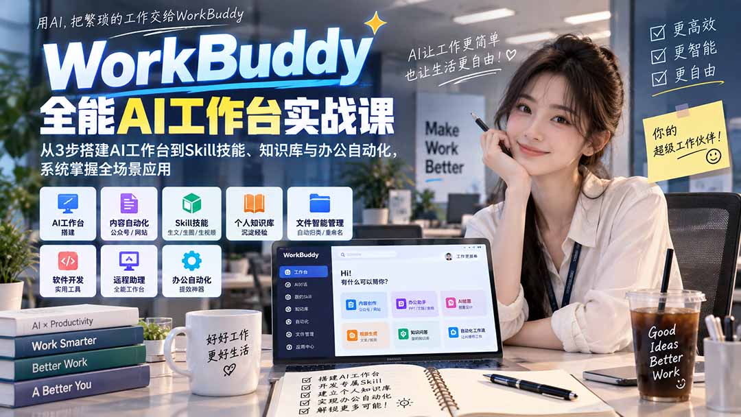 WorkBuddy全能AI工作台实战课:从3步搭建AI工作台到Skill技能、知识库与办公自动化,系统掌握全场景应用-宣源知识学堂
