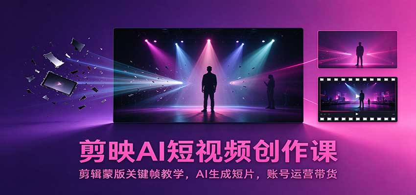 剪映AI短视频创作课:剪辑蒙版关键帧教学,AI生成短片,账号运营带货-宣源知识学堂