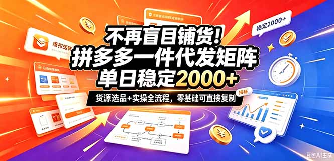 不再盲目铺货！拼多多一件代发矩阵落地攻略，提供优质货源店铺运营全流程，零基础可直接复制-宣源知识学堂