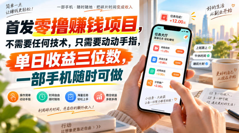 首发零撸賺钱项目，不需要任何技术，只需要动动手指，单日收益三位数，一部手机随时可做【揭秘】-宣源知识学堂