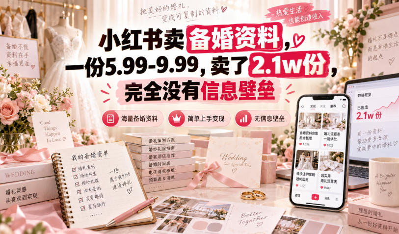 小红书卖备婚资料，一份5.99-9.99，卖了2.1w份，完全没有信息壁垒-宣源知识学堂