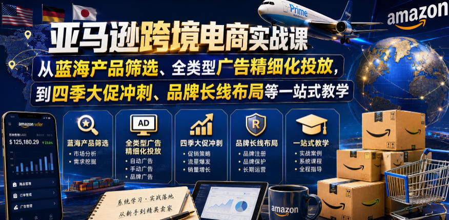 亚马逊跨境电商实战课，从蓝海产品筛选、全类型广告精细化投放，到四季大促冲刺、品牌长线布局等一站式教学(更新0910)-宣源知识学堂
