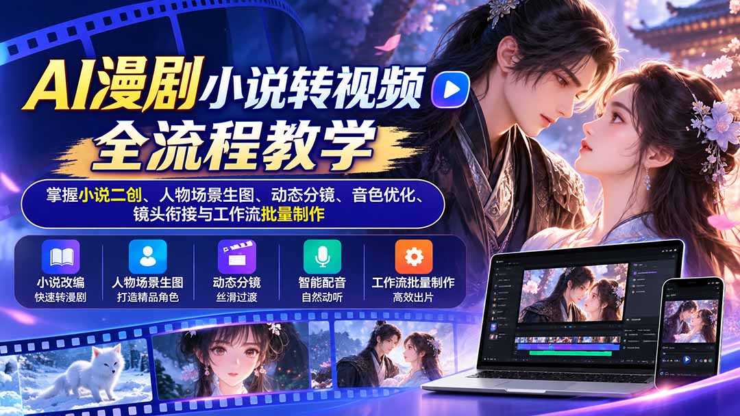 AI漫剧小说转视频全流程教学:掌握小说二创、人物场景生图、动态分镜、音色优化、镜头衔接与工作流批量制作-宣源知识学堂