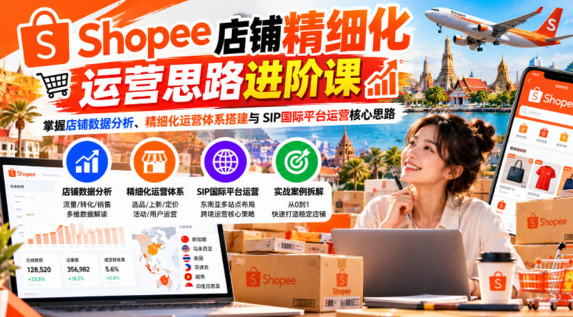 Shopee店铺精细化运营思路进阶课，掌握店铺数据分析、精细化运营体系搭建与SIP国际平台运营核心思路-宣源知识学堂