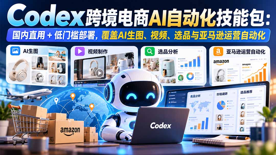 【无水印】Codex跨境电商AI自动化技能包：国内直用+低门槛部署，覆盖AI生图、视频、选品与亚马逊运营自动化-宣源知识学堂