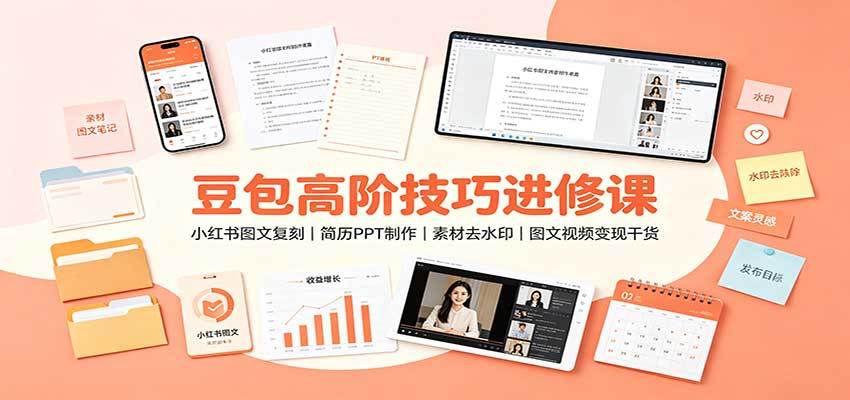 豆包高阶技巧进修课：小红书图文复刻，简历PPT制作，素材去水印，图文视频变现干货-宣源知识学堂