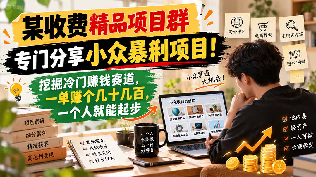 某收费精品项目群,专门分享小众暴俐项目!挖掘冷门赚钱赛道,一单赚个几十几百,一个人就能起步-宣源知识学堂