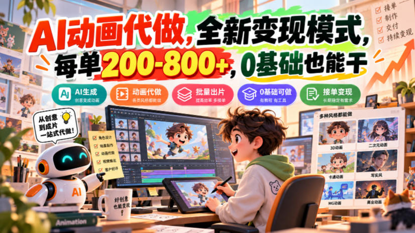 AI动画代做，全新变现模式，每单200-800+，0基础也能干【揭秘】-宣源知识学堂