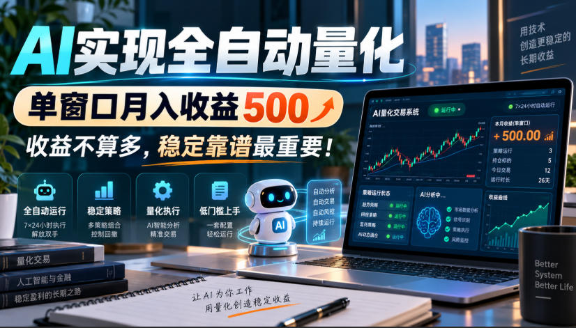 AI实现全自动量化，单窗口月入收益500，收益不算多，稳定靠谱最重要！【揭秘】-宣源知识学堂